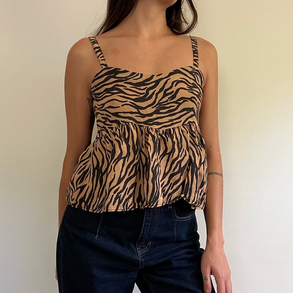 Hollister Y2K Swing Babydoll Tank Top Zebra Print Crop Top
